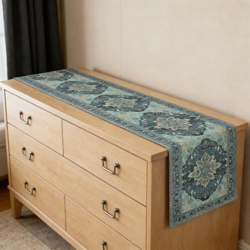 Teal and Blue Boho Floral Summer Table Runner 13x90 Inches for Home & Party Decor