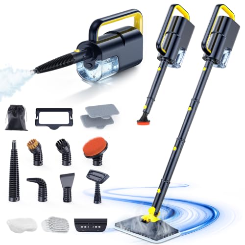 10-in-1 Steam Mop with Detachable Handheld Cleaner - Warm Gray & Yellow