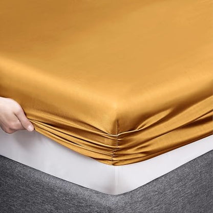 Mulberry Silk Queen Sheet Set - Gold 4-Piece Deep Pocket Bed Sheets