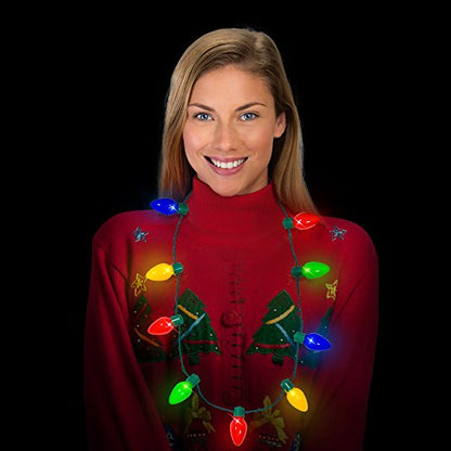 9 Bulb Christmas LED Light Up Necklace - Colorful Holiday Costume Accessory - Variation of 1