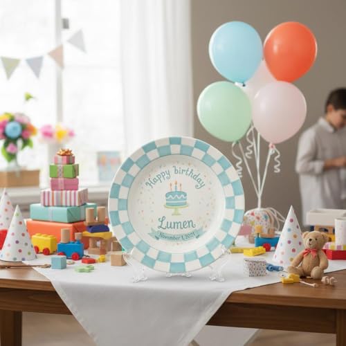 Personalized Ceramic Birthday Plate for Boy - Multi 5 - Custom Keepsake Gift for Milestones