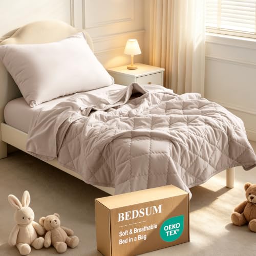 Toddler Comforter Bedding Set - Taupe 4-Piece Kids Bed Linen, Cozy & All-Season
