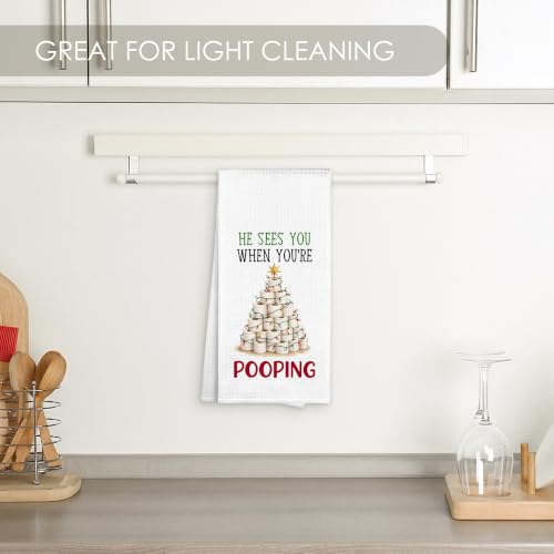Funny He Sees You When You're Pooping Christmas Bathroom Towel - Variation of THIS listing