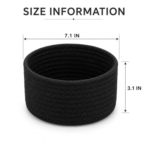 Small Woven Cotton Rope Basket for Organization - Black