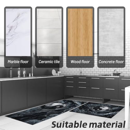 Dark Gray Clouds Mist Tai Chi Yin Yang Kitchen Rugs 2-Piece Non-Slip Mat Set 20x32 & 20x71 Inches Variation of THIS listing
