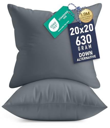Utopia Bedding 20x20 Pillow Inserts, Set of 2, Grey – Indoor Decorative Throw Pillows for Bed, Sofa & Couch – Soft, Supportive & Fluffy Cushion Inserts