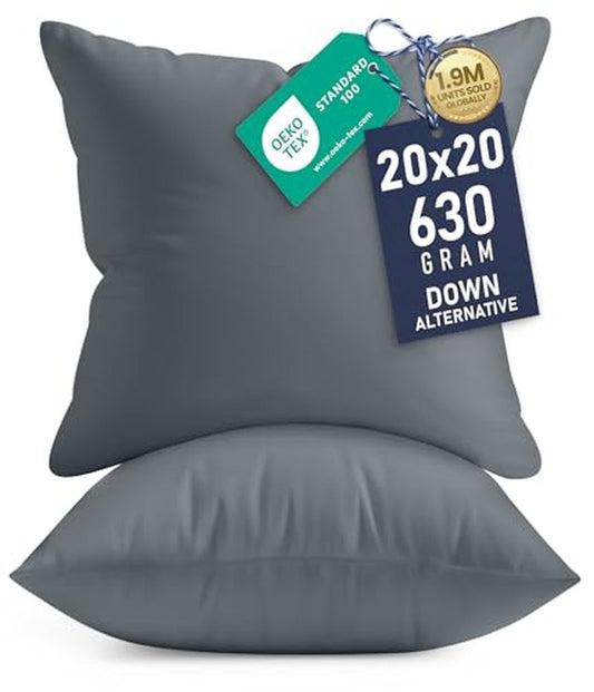 Utopia Bedding 20x20 Pillow Inserts, Set of 2, Grey – Indoor Decorative Throw Pillows for Bed, Sofa & Couch – Soft, Supportive & Fluffy Cushion Inserts