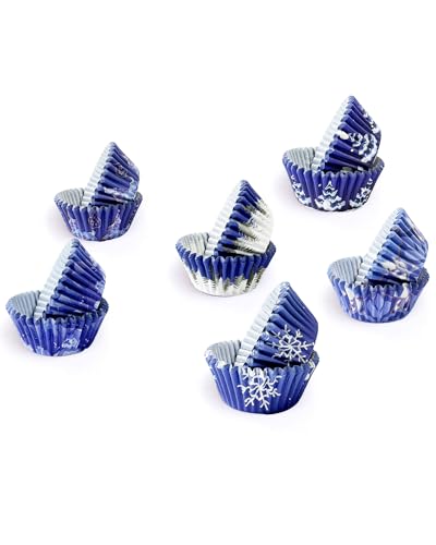Christmas Blue Gradient Mini Cupcake Liners 300PCS - Oven Safe, Small Size