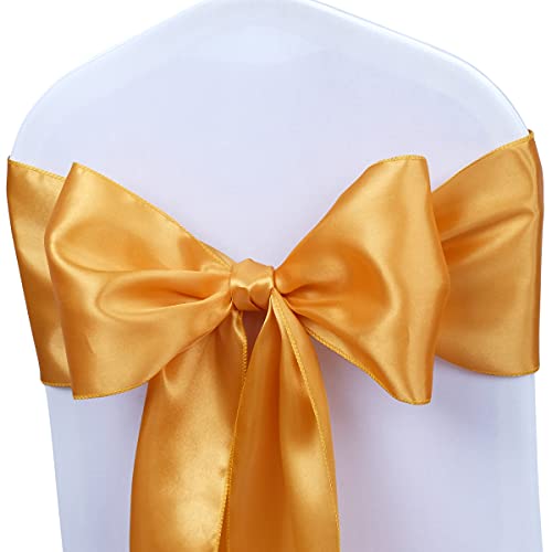 Gold Satin Chair Sashes Ties for Wedding Party 50pcs
