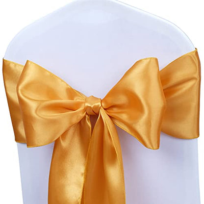 Gold Satin Chair Sashes Ties for Wedding Party 50pcs