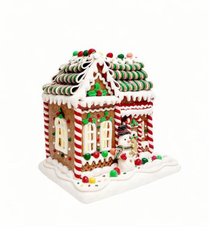 Lighted Gingerbread House Decor - 8 Inch Christmas Clay Display with LED Light