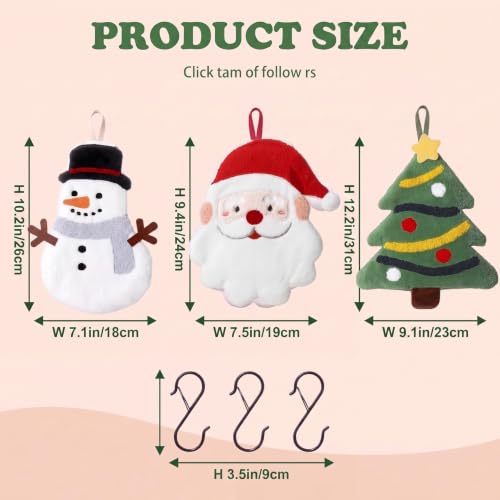 Christmas Coral Fleece Hand Towels Set with Hanging Hooks - 3 Pack