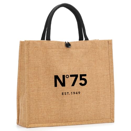 NGLIV 75th Birthday Gifts for Women - 75th Birthday Decorations for Her - 75 Year Old Birthday Gifts for Female Mom Wife Friend Sister Aunt - Beach Bag Reusable Shopping Bags Cute Jute Straw ToteBag