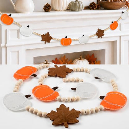 Fall Felt Pumpkin & Maple Leaf Garland - Handmade Autumn Decor 5.9Ft