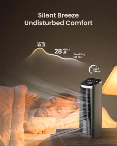 13.2 Inch Tower Fan for Bedroom & Office, Quiet Bladeless Oscillating Desk Fan with Remote & Timer