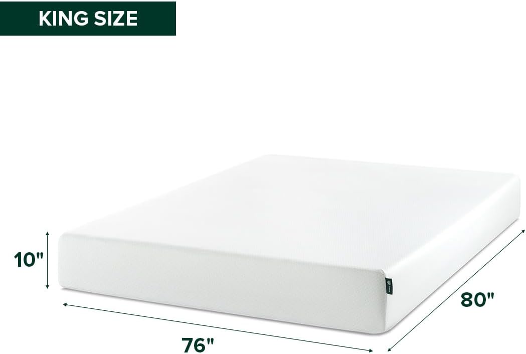 Zinus 10 Inch King Green Tea Memory Foam Mattress - Medium Firm, Zoned Pressure Relief, Fiberglass Free