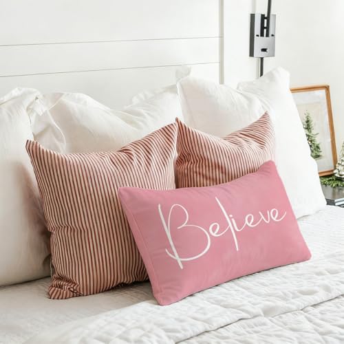 Pink Christmas Throw Pillow Cover 12x20 with Merry Christmas Design - Indoor Outdoor Home Decor - Variation: Pink Christmas
