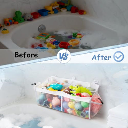 Large Bath Toy Organizer with Mesh Pockets for Kids' Bathroom Storage