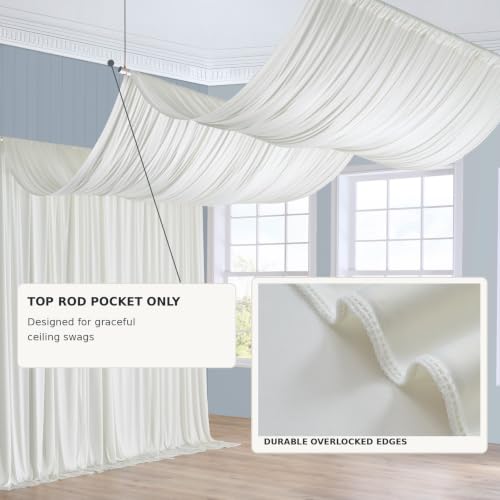 Ivory Ceiling Drapes 50ft Long for Wedding Party & Event Decor - Pack of 2