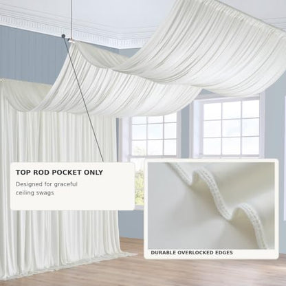 Ivory Ceiling Drapes 50ft Long for Wedding Party & Event Decor - Pack of 2