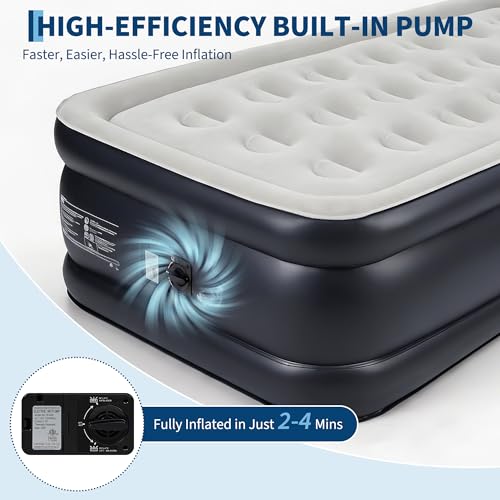 Queen Raised Air Mattress with Built-In Electric Pump, Self-Inflating, Flocked Top, Honeycomb Support - Portable Guest Bed