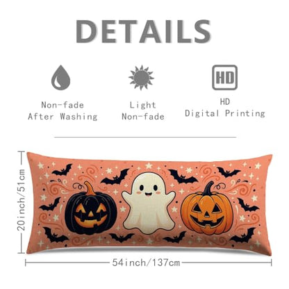 Halloween Ghost and Jack-o'-Lantern Body Pillowcase 20x54 Inch - Orange