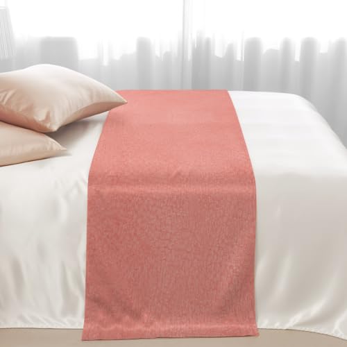 102 x 20 Inch Coral Pink Satin Bed Runner Cal King Size - Modern Bedroom Decor