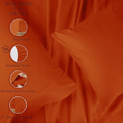 Full Size Egyptian Cotton Sheet Set 1000 Thread Count Burnt Orange - 4 Piece