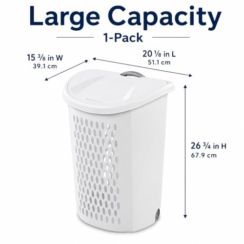 135L White Wheeled Plastic Laundry Hamper with Lid - Large Capacity, Portable