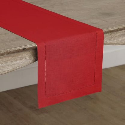 Red Linen Table Runner 14 x 48 in with Hemstitch - Pure European Flax