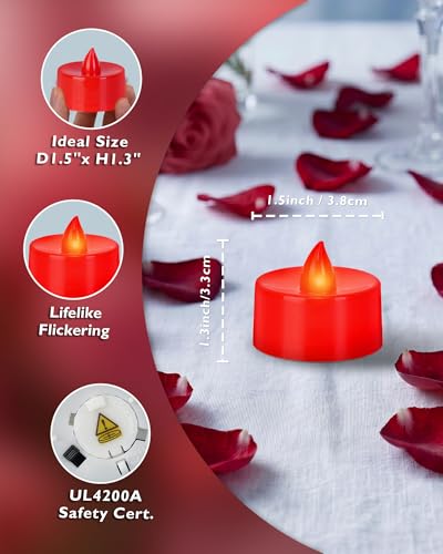 Homemory 50-Pack Red Flameless Tealight Candles - 200+ Hours Runtime