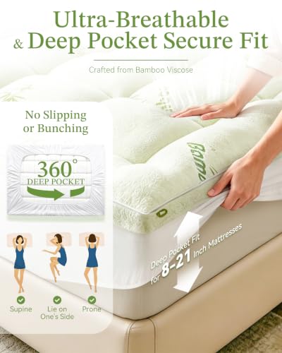 Cooling Bamboo Mattress Topper Queen - 1000 GSM Plush Support