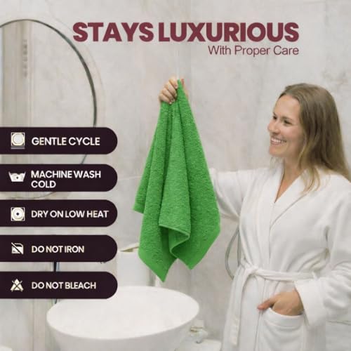Fingertip Hand Towel Set - Bright Green, 11x18 Inches, 4 Pack, Soft Cotton