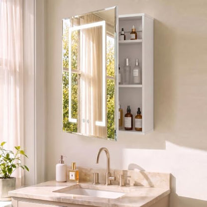 Lighted Bathroom Medicine Cabinet with Mirror and Heating Function, White