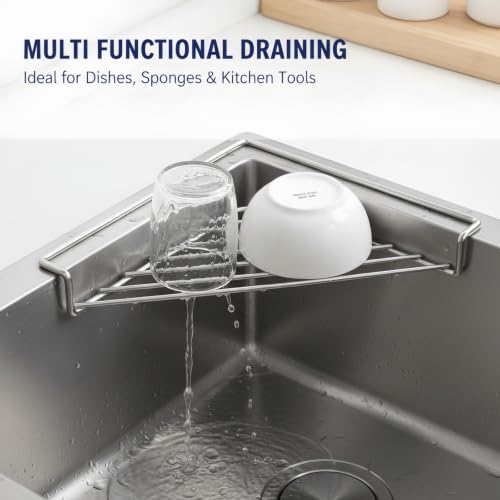 Corner Sink Drying Rack - Triangle Stainless Steel Sink Shelf - 1 Pack