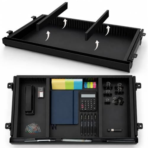 Under Desk Drawer Organizer with Adjustable Dividers - Black