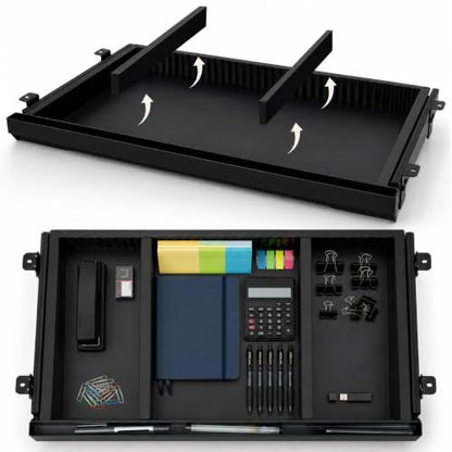 Under Desk Drawer Organizer with Adjustable Dividers - Black