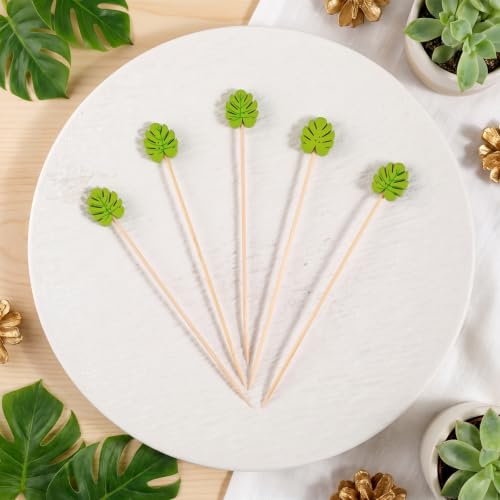 120 Pcs Green Monstera Leaf Cocktail Picks - Bamboo Fancy Appetizer Skewers