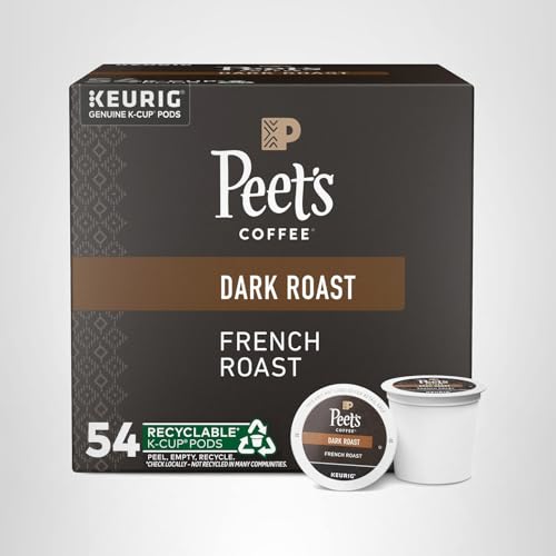 Peet's Coffee, Dark Roast Keurig K-Cup Pods, 100% Arabica Coffee - French Roast 54 Count (1 Box of 54 K-Cup Pods)