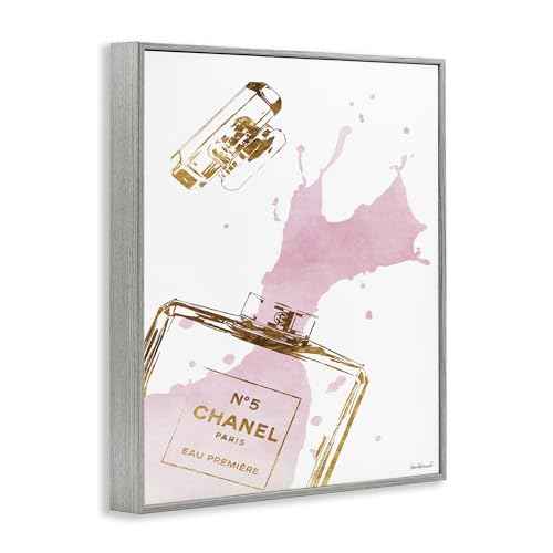 Stupell Industries Glam Perfume Bottle Splash Pink Gold Framed Giclee Art Design By Artist Amanda Greenwood