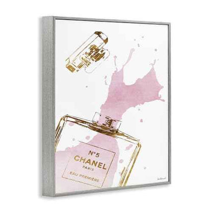 Stupell Industries Glam Perfume Bottle Splash Pink Gold Framed Giclee Art Design By Artist Amanda Greenwood