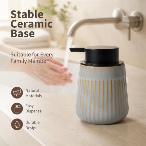 Ceramic Liquid Soap Dispenser with Striped Pump - Blue & Brown Variation