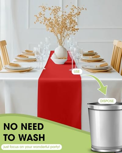Pureegg Red Plastic Table Runners - 4 Pack, 14" x 108", Water Resistant & Disposable