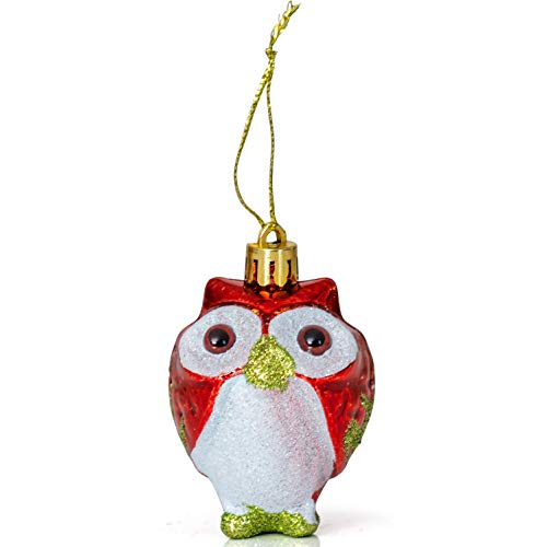 Christmas Owl Ornaments Set - Glitter Animal Tree Decorations, 3 Inches