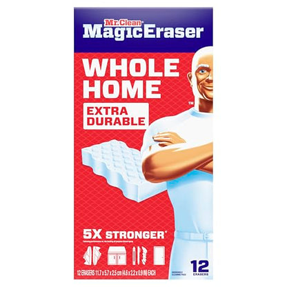 Mr. Clean Magic Eraser Sponge, All Purpose Cleaner, Cleaning Scrubber, Wall, Sneaker, Kitchen, Bathroom, Shower Cleaning Supplies, Melamine Sponge, Cleaning Pads, Whole Home Extra Durable, 12ct
