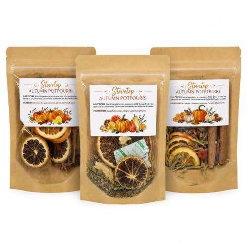 3 Pack Fall Simmer Potpourri Bags with Dried Fruits & Spices - Autumn Pumpkin Scented