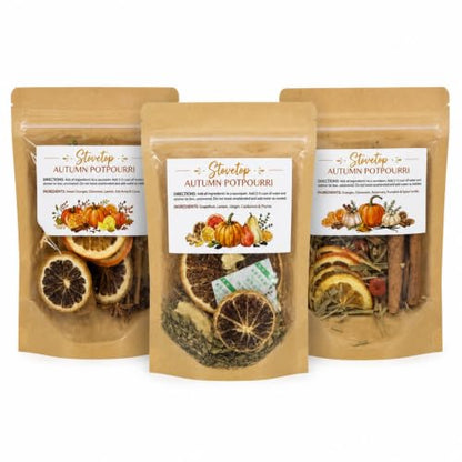 3 Pack Fall Simmer Potpourri Bags with Dried Fruits & Spices - Autumn Pumpkin Scented