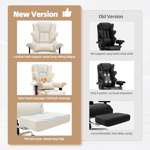 Executive Heated Massage Office Chair with Footrest - Beige