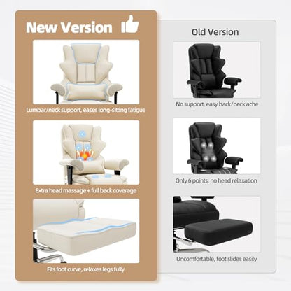 Executive Heated Massage Office Chair with Footrest - Beige