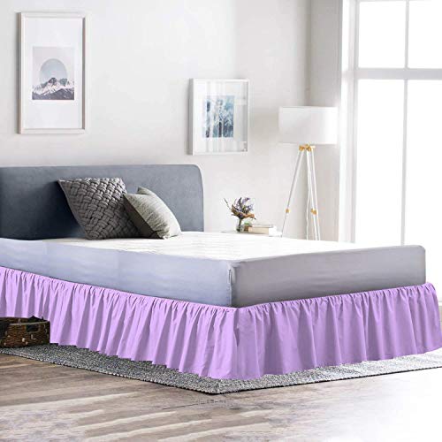 100% Cotton 600 Thread Count 1 Piece Dust Ruffle Bed Skirt 12" Drop Dust Ruffle with Platform, Gathered Styling (Twin Size, Lavender)